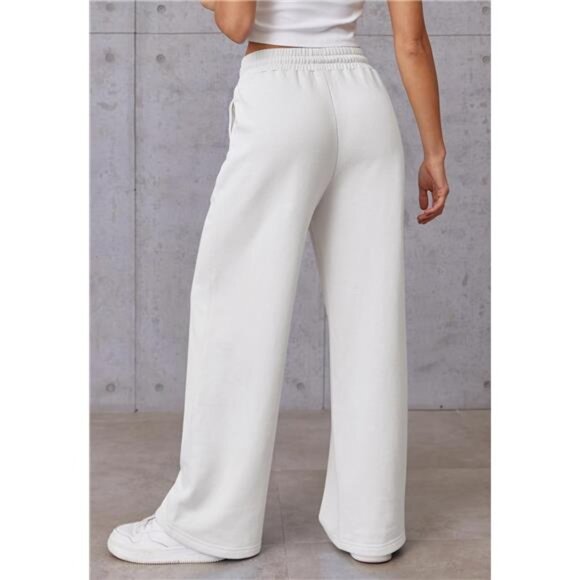 Womens Wide Leg Sweatpants High Waisted White - Picture 4 of 6